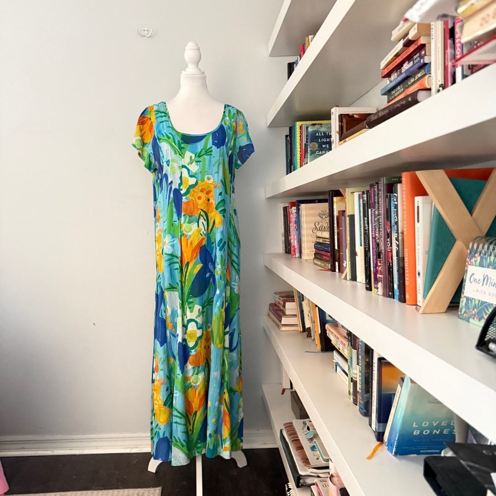 Jams World Colorful Floral and Koi Hawaiian Maxi Dress size L